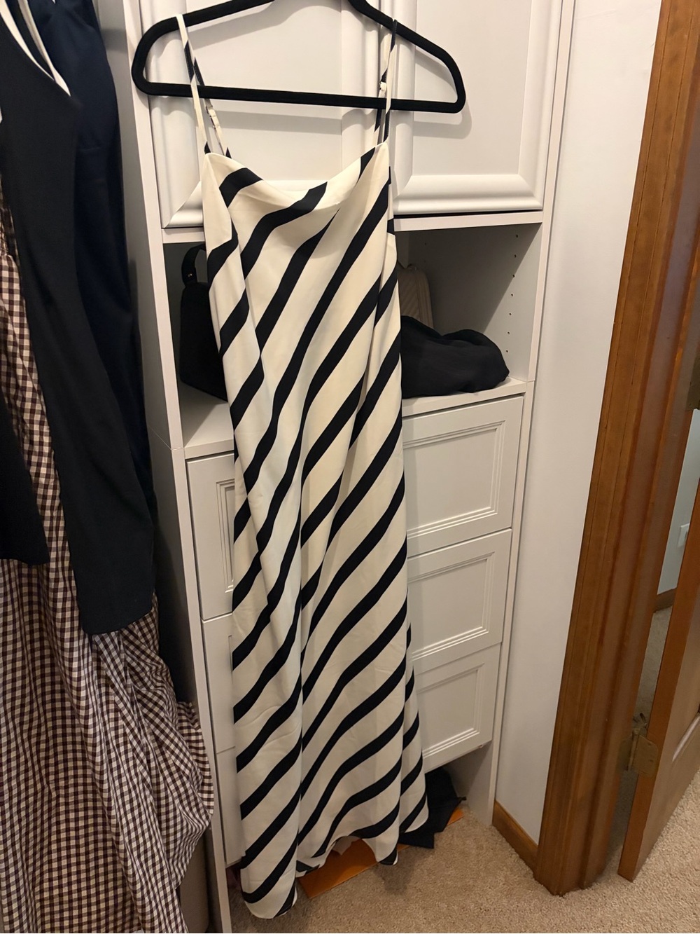 Abercrombie & Fitch Black and White Diagonal Stripe Maxi Dress
